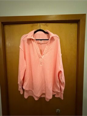 aerie Soft Pink Waffle Henley Pullover